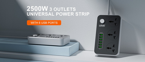Zapatilla Alargue 220v Universal 2500w + 6 Puertos Usb