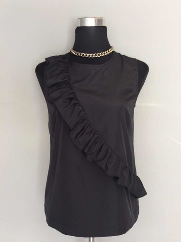 Po Blusa Negra Con Vuelitos J.crew, Talla Xs.