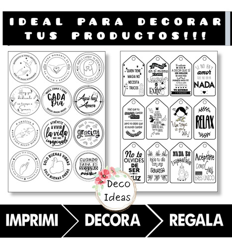 Kit Imprimible 03 Frases Positivas Tag Topper Emprendedores