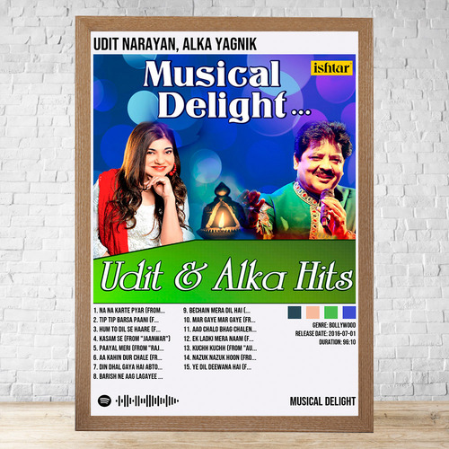 Cuadro Udit Narayan Alka Yagnik 30x40 C/vidrio Y Marco C418 Marrón Claro Clasico