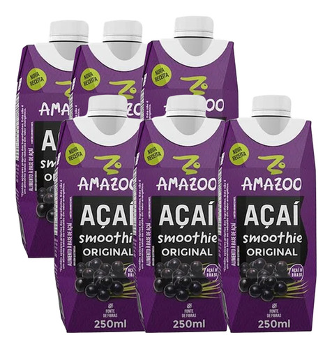 Amazoo Açaí Smoothie Tradicional 250ml (6 Caixinhas) Kit