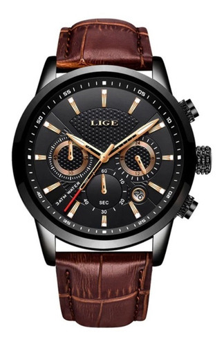 Reloj para hombre Lige 9866, casual, de lujo, con correa social, color marrón/negro