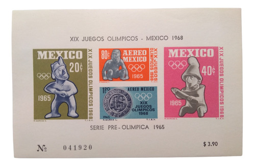 Hojilla Souvenir Xix Olimpiadas Mexico 1968 Serie '65 Timbre