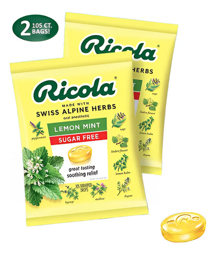 Ricola Pastillas Lemon Mint Para Tos Cero Azucar 210pzs