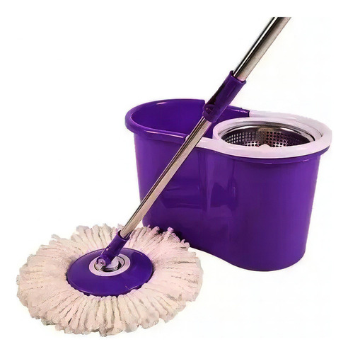 Mop Limpeza Giratorio Esfregao Com Cesto Em Inox Com Refil Cor Roxo