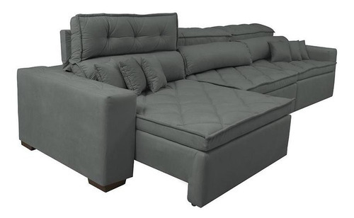 Sofá Austin 3,22m Retrátil, Reclinável com Molas no Assento e Almofadas, Suede Cinza Cama inBox