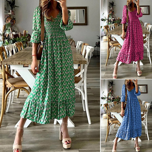 / Vestido Midi Chique Com Costura Com Babados, Bainha,