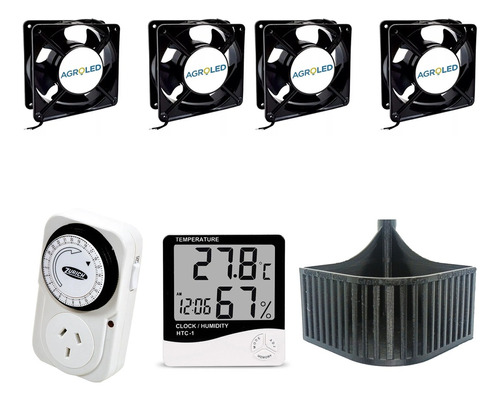 Kit Ventilación Cooler 4 Pulgadas 4u Timer Htc Base De Apoyo