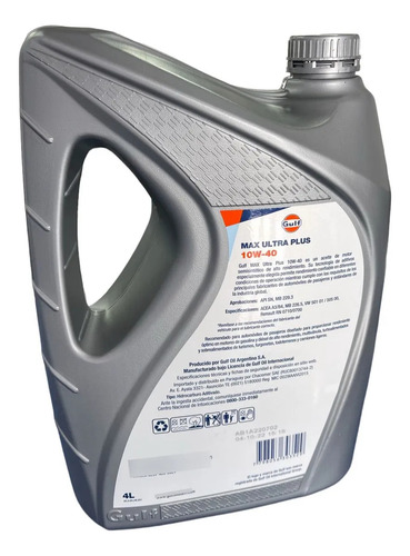 Aceite Semi Sintetico Gulf Max Ultra Plus 10w-40 4l