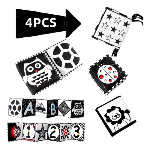 4pcs Black And White Soft Cloth Book For Infant Education .