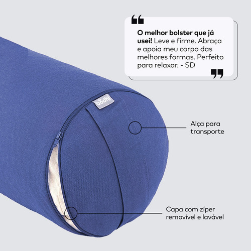 Almofada Cilíndrica Bolster Eco Rolinho Yoga Restaurativa Cor Azul Yogateria