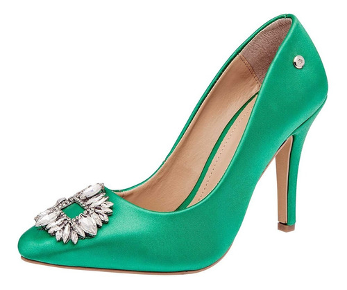 Stilettos Zapatilla Cerrada Acab Satin Verde Con Pedreria 