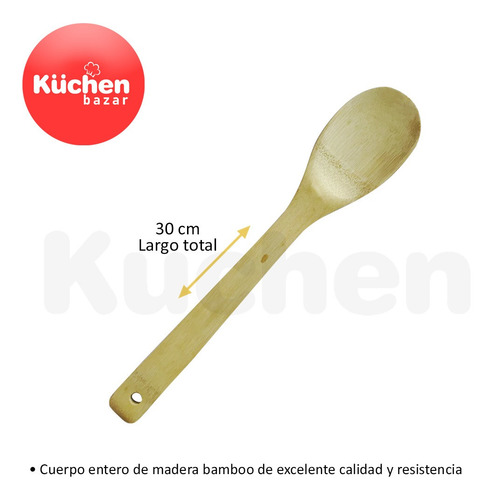 Imagen 2 de 10 de Cuchara Utensilio De Madera Cocina 30 Cm Kuchen