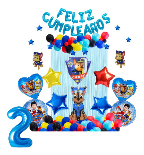 Decoración Globos Feliz Cumpleaños Chase Paw Patrol Numero