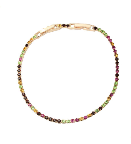 Pulsera De Colores De Tenis Elegante Oro Laminado Swarovski