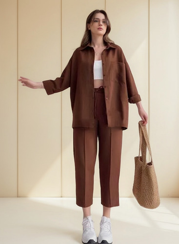 Conjunto Piezas Con Pantalones Harén Y Camisa Informal Mujer