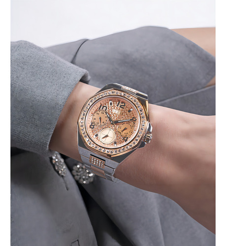 Reloj Pulsera Guess Gw0777l3 Con Correa De Acero Inoxidable Color Bitono - Fondo Oro Rosa