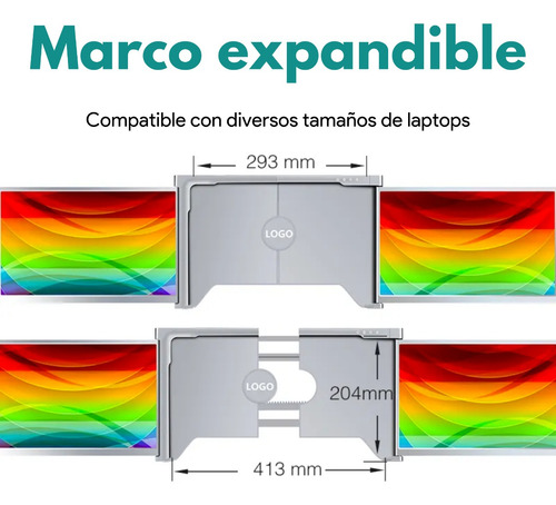 Doble Monitor Para Laptop Portátil 13,3'' 1 Cable 2 Pantalla