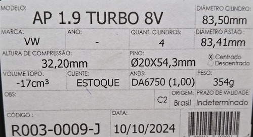 Pistão Ap 1.9 / 83,5mm Turbo Forjado Afp Vw 8v