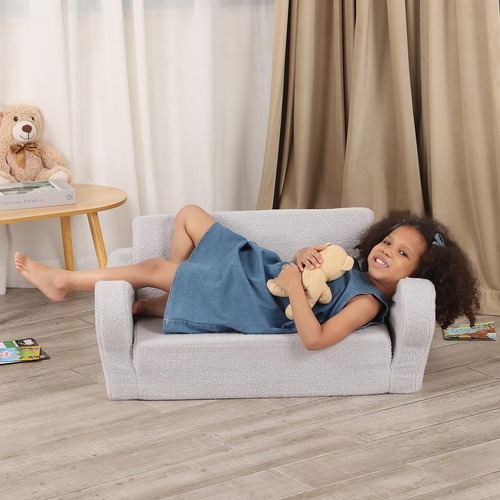 Silla Extra Ancha Para Niños Sofá Plegable 2 En 1 Gris