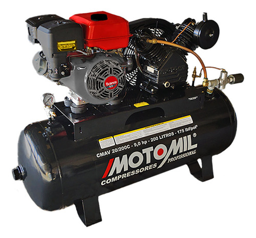 Compressor De Ar A Gasolina 20 Pés 9,0hp 200 Litros C/ Motor Cor Preto