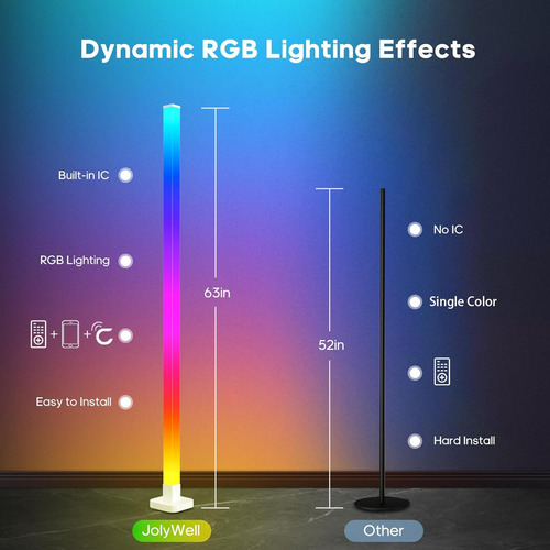 Lámpara De Pie Rgb, Lámpara De Pie Led De Esquina De 63 PuLG