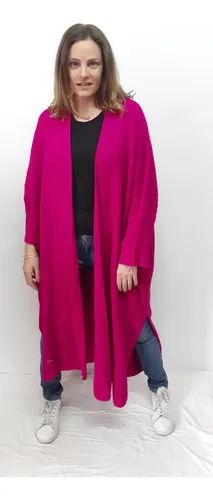 Tapado Lana Tejido Amplio Abrigado Piña Colada Fucsia Tajos (Usado)