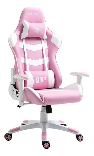 Cadeira de escritório Draxen DN3 DN003 gamer ergonômica  branco e rosa com estofado de couro sintético