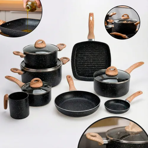 Conjunto Jogo Panelas Cerâmica Antiaderente 12 Peças 2,5mm Preto