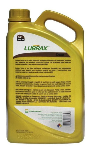 Imagen 2 de 2 de Aceite para motor Lubrax semi-sintético 10W-40 para autos, pickups & suvs de 1 unidad x 4L