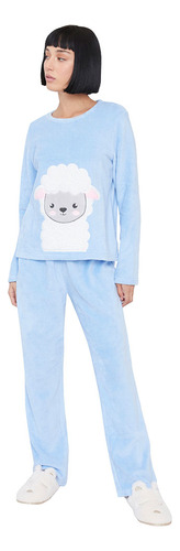 Pijama Mujer Polar Diseño Celeste Corona