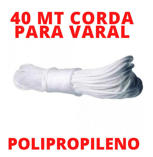 Corda Varal Teto Parede 40 Mt Polipropileno Resistente 3 Mm Cor Branca