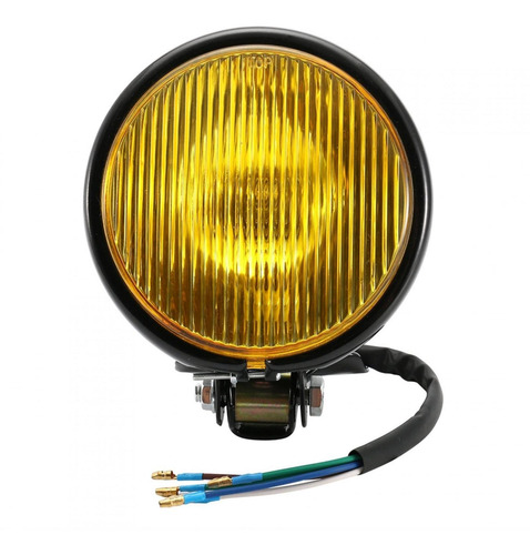 Universal Retro Preto Shell Amarelo Lente Farol Motocicleta