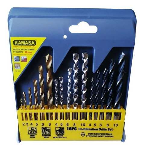 Juego / Set Brocas Para Metal Concreto Madera 16pcs Taladro