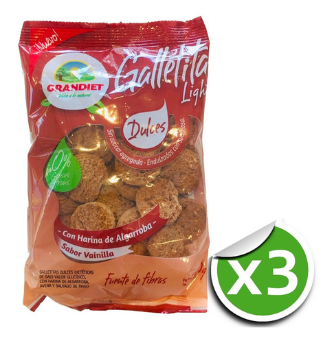 Imagen 1 de 1 de Galletitas Light Algarroba 0% Grasas Tran Sin Azúcar 180g X3