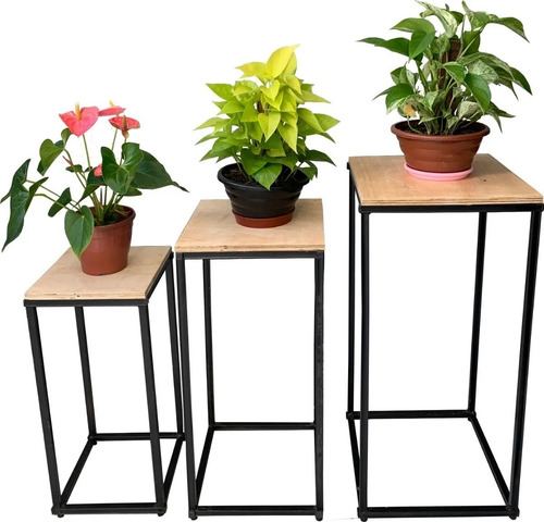 Kit 03 Suporte Para Vaso E Enfeite Decoração Ferro E Madeira