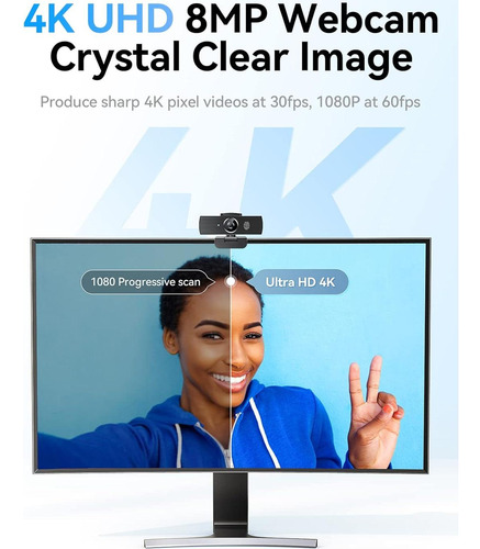Cámara Web Soomfon 4k 8mp Hd Autofoco Doble Micrófono