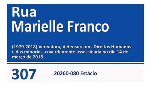 Placa De Rua Marielle Franco Rio De Janeiro Brasil 35x20cm 