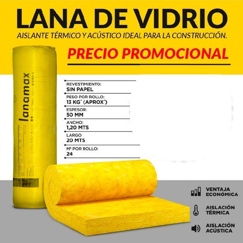 Lana De Vidrio Aislante 50 Mm X 24 Metros - Cuotas S/int.