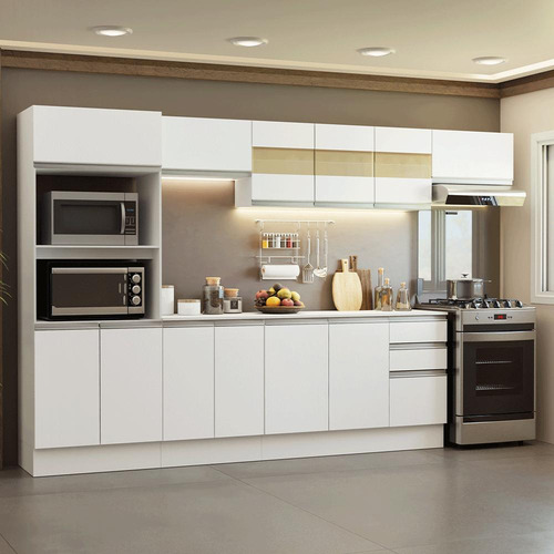 Armário De Cozinha Completa 100% Mdf 310 Cm Smart 02 Cor Branco