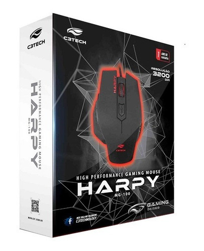 Mouse Gamer C3tech Mg-100bk Harpy Usb 3200dpi - Preto Preto
