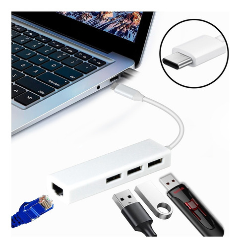 Adaptador Usb-c A Hub Y Ethernet Rj45 Otg Para Laptop Pc