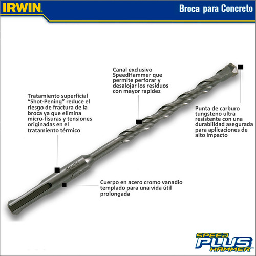 Imagen 2 de 5 de Broca Para Concreto Sds Plus 310mm X 8mm Irwin Iw13097