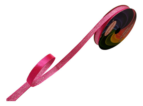 Fita De Cetim Lurex 10mm Sinimbu Nº2 Com 10 Metros Cor Rosa Fluorescente Brilho Prata