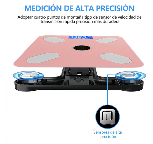 Báscula digital COMERCIOCO Báscula solar Báscula Inteligente rosa, hasta 180 kg 127V