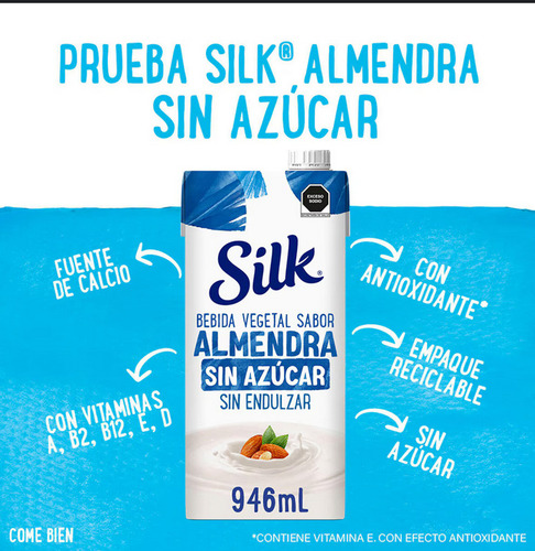 Leche De Almendra Silk Sin Azucar Sin Endulzar 6 Pzs 946 Ml