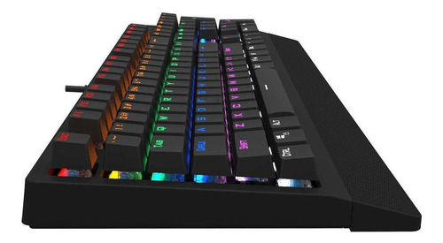 Teclado gamer Philips SPK8403 QWERTY Philips Cyan inglés US color negro con luz de 7 colores