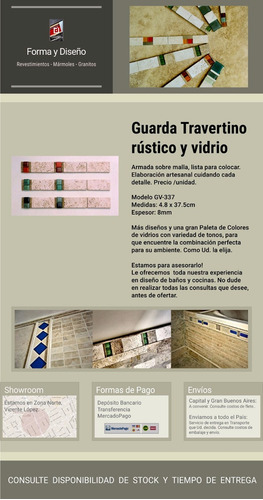 Imagen 2 de 7 de Guarda Travertino, Venecitas Vidrio, Mármol - Forma Y Diseño