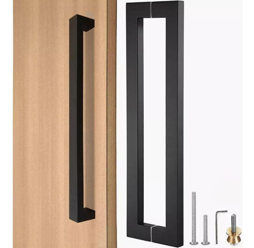 Manillon Negro Tubo Cuadrado Para Puertas Madera, Metal 80cm