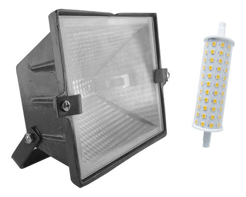 Reflector Metálico Led Patio Jardín 15w Luz Cálida 3000k Carcasa Negro Luz Blanco Cálido